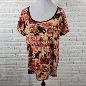 Inner Beauty Women Top 2X Plus Tee Short Sleeve Red Black Watercolor WAT77E